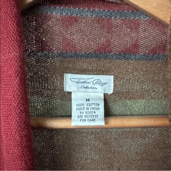 Tasha Polizzi Southwestern Drape Fringe cardigan sweater Sz M Brown Red Open - Picture 6 of 12